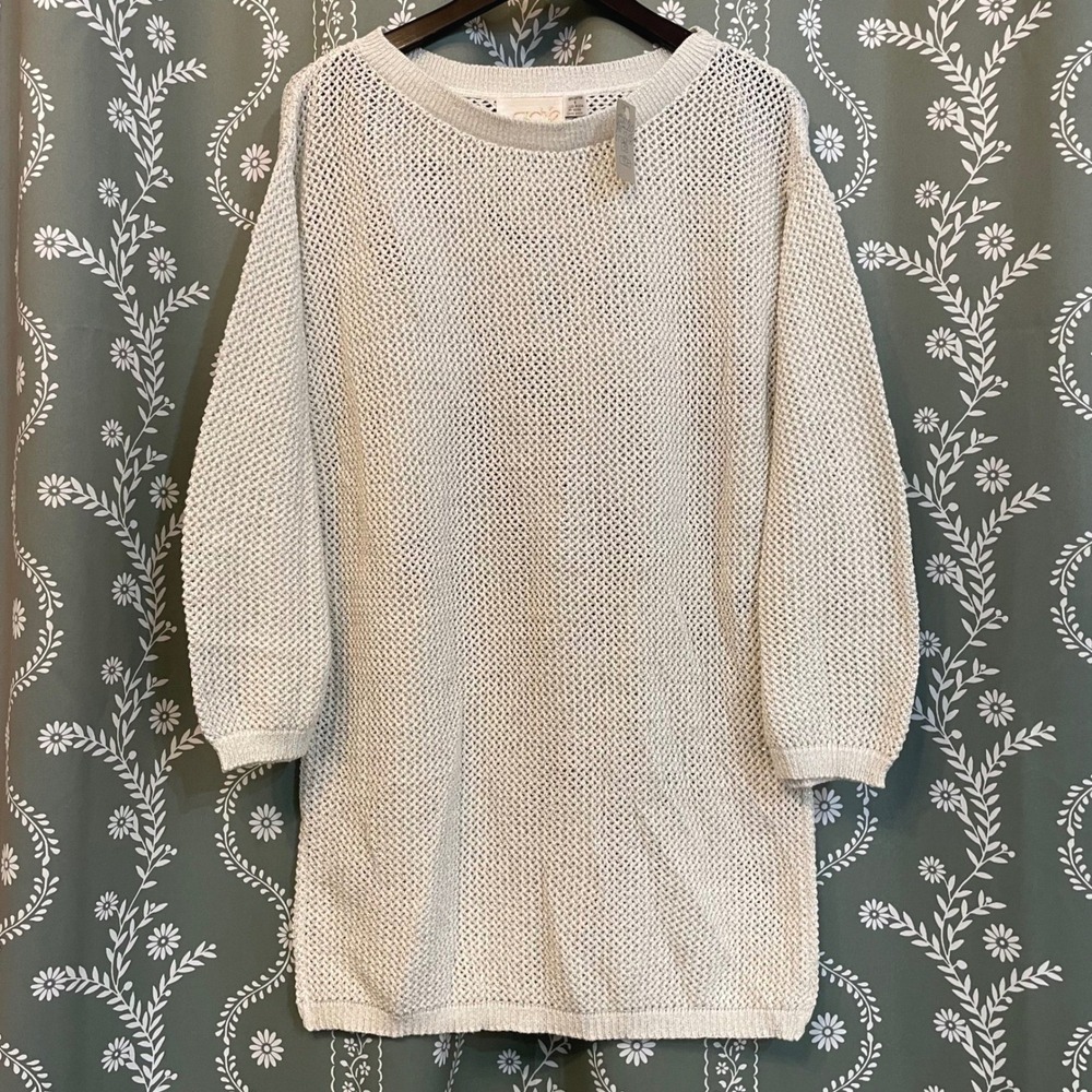 Vintage Cache Loose Knit Sweater Dress Y2K NWT Tunic White Metallic USA Made S M